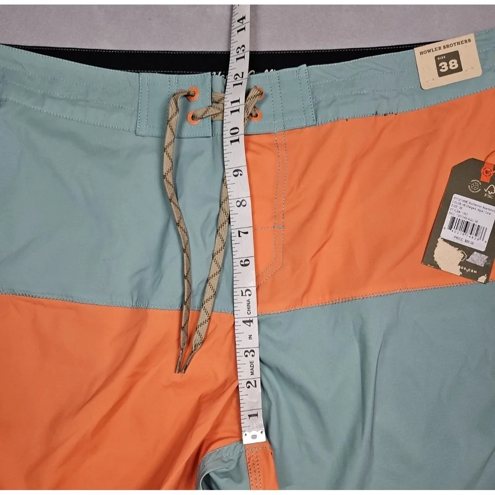 Howler Brothers Mens Orange Blue Color Block Board Shorts Size 38 NWT